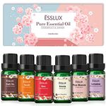 Essential Oils, Esslux Floral Aromatherapy Oils Gift Set, Dark Tea, Rose, Neroli, Freesia, Plum Blossom, Geranium, Pure Essential Oils for Diffuser, Massage, Soap & Candle Making, 6x10ml