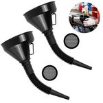 Abnaok Fuel Funnel, 2Pcs Plastic Funnel with filter screen & Removable Hose Car Funnel for Auto Oil Gasoline Petrol Diesel and Household Use (Black)