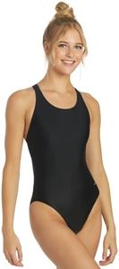 Sporti Solid Wide Strap One Piece Swimsuit - Black - 30
