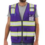 Dib Safety Reflective Mesh Vest High Visibility Two Tone with Pockets and Zipper, Purple Mesh with Yellow Trim XL