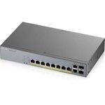 Zyxel 8-Port Gigabit Smart Managed PoE+ Switch with 130 Watt Budget and 2 Gigabit Copper Ports + 2 SFP with Nebula Cloud Managment, Long Range PoE Switch [GS1350-12HP]