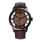 Fossil Men's Townsman Automatic Stainless Steel and Leather Three-Hand Watch, Color: Black, Cognac (Model: ME3098)