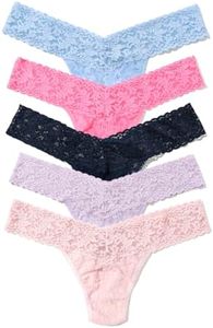 hanky panky - Signature Lace Low Rise Thongs for Women (5 pack) | One Size fits 4-14 | Blushing Rose, Lavender Fields, Navy, Amused, Carousel | No VPL