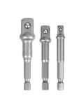 ATHGLOBAL Chrome Vanadium Steel Heavy Duty 3 Piece Set 1/4" 3/8" 1/2" Hex Shank Wrench Socket To Power Drill Adapter Bits Nut Driver Extension Bar Square Head For Automotive And Home Repair Tool Kits