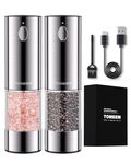 [Upgraded Larger Capacity] Electric Salt and Pepper Grinder Set Rechargeable with LED Lights - Stainless Steel Automatic Pepper Grinder and Salt Grinder Refillable with 6 Adjustable Coarseness