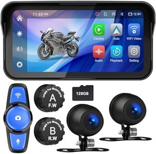 Tenbaba Motorcycle CarPlay with 2 Cameras System, Front, Rear, Motorcycle TPMS, 6.25" Motorcycle GPS Navigation System, Motorcycle Carplay/Android Auto, IP67 Waterproof, Loop Recording, 128G TF Card