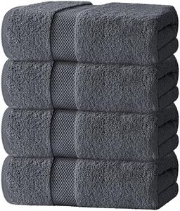 Luxury White Bath Towels Large - 100% Soft Cotton 700 GSM | Absorbent Hotel Bathroom Towel | 27 inch X 54 inch | Set of 4 | Gray