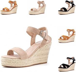 Hitmars Sandalias Mujer Verano Plataforma Alpargatas de Cuña Comodas Zapatos Tacón Esparto Sandalias con Hebilla Espadrilles Moda Beige 40 EU