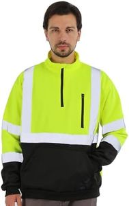 Work Safety Sweater High Visibility Construction,Class 3 Hi Vis Reflective Sweatshirt for Men,1/4 Zip,Pullover