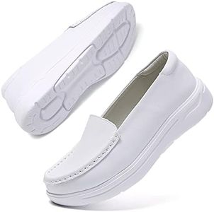 Nursgram Nurse Shoes Women Nursing Work Healthcare Slip Resistant Breathable Restaurant Food Service Lightweight Leather Loafers, 9822-white, 6