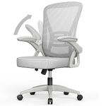 rattantree Office Chair, Mid Back Ergonomic Desk Chair with Flip-up Armrest, Computer Swivel Chair with Back Support, Adjustable Conference Executive Manager Chair for Home/Office Use-Grey