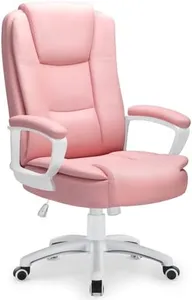 LEMBERI Pink Office Desk Chair, Big and Tall Managerial Executive Chair, High Back Computer Chair, Ergonomic Adjustable Height PU Leather Chairs with Cushions Armrest for Long Time Sitting