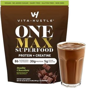 VitaHustle ONE Max Protein Powder, 30g Plant Protein + 5g Creatine, All-in-One Meal Replacement Shake with Greens, Adaptogens, Ashwagandha, Probiotics & Vitamins – Double Chocolate, 15 Servings