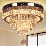 Finktonglan 16" Crystal Chandelier 2 Rings Crystal Ceiling Light Modern Chandelier LED Chandeliers Light Fixture for Dinning Room Bedroom Living Room 2700K Warm Light