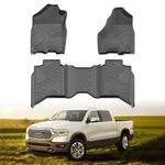 FIILINES Floor Mats for Dodge Ram 1500/2500/3500 Crew Cab 2013-2018 & 2019-2024 Ram 1500 Classic Crew Cab, All Weather Floor Liners Waterproof Durable 1st & 2nd Row Liner Set Black