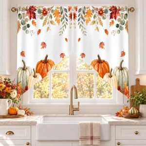 AYTTBIS Thanksgiving Fall Kitchen Swag Valance, 1 Pair Rod Pocket 36x63 in