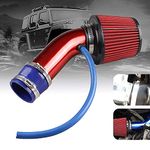 RYANSTAR RACING Universal 3 Inch/76mm Cold Air Intake Pipe and Air Filter Set Compatible with Performance Car Cold Air Intake Turbo Filter Aluminum AutomotiveInduction Flow Hose Pipe Kit (Red)