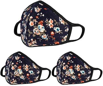 Floral Face Mask - Outter Navy Blue Inner White Cotton - Reusable Cloth Comfy Breathable Material - for Outdoor Half Face Protections - Cute Face Protections for Women Man
