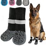 HeavenEye Dog Socks Prevent Licking Paws, Anti Slip Maximum Grip Boots&Paw Protectors for Small Medium Large Senior Dogs No Slipping, Grippy Socks Shoes for Hardwood Floors(Black Bone,S)
