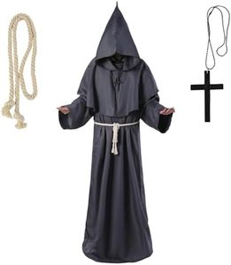 YongSral Costume da Monaco, Costume da Prete con Corda in Vita e Collana a Croce, Costume da Monaco Medievale, Costume Halloween Uomo, Vestito Prete per feste Cosplay, Halloween, Carnevale (L)