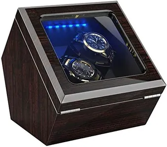 INCLAKE High End Double Watch Winder for Rolex with Super Quiet Motor, Blue LED Light & Flexible Watch Pillows, Watch Winders for Automatic Watches with Dual Power, Automatic Double Watch Winder