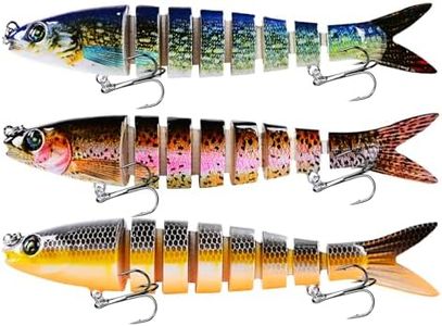 MKNZOME 3 PCS Multi-Jointed Fishing Lures, Lifelike Slow Sinking Bass Swimbait for Freshwater and Saltwater, Segmented Treble Hook Floating Lure Kit for Perch, Trout, Walleye, Pike