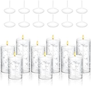 9 Set Glass Cylinder Vases for Centerpieces, Multiple Size Clear Hurricane Candle Holder with Floating Candles Artificial Pearl String for Wedding Table Decor (White,4.7", 6", 8")