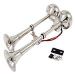 YIYIDA Stainless Steel 150DB Double Horn for 12V Vehicles, Includes Mounting Hardware and Relay, Universal Fit for Trailer, Truck, Passenger Car, SUV and Boats