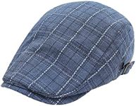 ZLYC Men Cotton Flat Cap Summer Scally Ivy Gatsby Newsboy Beret Driver Cabbie Hunting Hat (Plaid Blue)