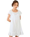 Nanxson Womens Nightdress Cotton Short Sleeve Nightwear Vintage Victorian Nightgown (L, White)