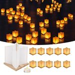 FuHigh 10Pack 6â€ÂPaper Floating Candle Lantern ,Wooden Water Lanterns with Candles ,Outdoor Patio Decor for Pool Parties,Wedding,Memorials,Garden… (Lanterns, with Flameless LED Candles)