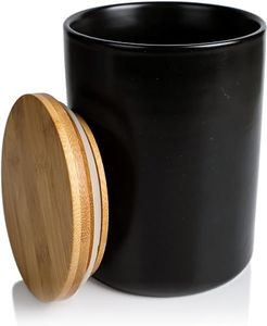 Arthausen Black Ceramic Storage Jar Canister for Flour Sugar - Airtight Bamboo Lid w/Silicone Seal, Spoon - Modern Abstract Art Design for Kitchen Counter Bathroom - 4 cup / 1080mL