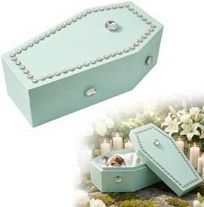 cradle to grave Pet Cat &Dog Casket and Coffin, Extra Large Sizes Dignified Burial Box with Rhinestone, Secure Solid Funeral Caskets Includes Hair Keepsake Bottle, Scissors & Feather Pad, Mint Green