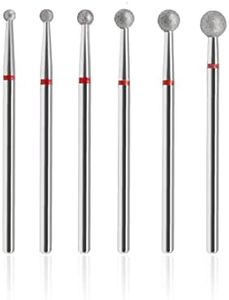 SQULIGT 6Pcs Nail Drill Bits, Ball Head 3/32'' Cuticle Clean Nail Bit for Electric Nail File Machine, Suitable for Acrylic Manicure Pedicure Cuticle Gel Polishing, Nail Salon Supply