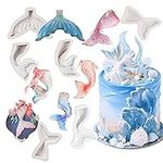 KALAIEN 6 Pack Mermaid Tail Mold Silicone Cake Fondant Mold Mermaid Theme Cupcake Toppers Mold for Candy,Chocolate,Fondant