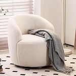 DEKKETO Teddy Swivel Cuddle Chair, Round Accent Tub Armchair with 360° Rotating Metal Base, Comfy Cozy Boucle Chair Sofa Reading Chair for Living Room Bedroom, Ivory