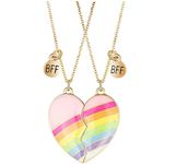 2PCS Unique BFF Magnetic Necklaces, Best Friends Half Heart Rainbow Pendant Chain Necklaces, Friendship Jewelry Gifts for Women Girls Friends Sisters Couples