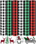 6Pcs Christmas Vinyl for Cricut, Black White Green Red Buffalo Plaid Iron On Vinyl, HTV Vinyl Bundle for DIY Crafts T-Shirt Silhouette Cameo or Cricut, 12 x 10 in