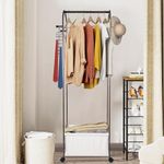 Naayaab Craft Luxury Bamboo Garment Rack With Storage Basket, Clothes Rail Rack, Cabinet Wardrobe Closet Organizer Clothes For Hanging Clothes, Coats, Skirts, Shirts - Brown, 50 X 33.5 X 155 Cm