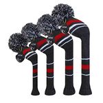 Scott Edward 4Pcs Golf Headcover Set for Wood Covers-Driver(460cc) Fairway Hybrid Big Pom Elastic Yarn Double Layers Washable Protect Golf Club from Scratches Perfect Match for Golfer Men and Women