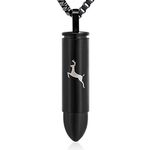 XSMZB Cremation Jewelry for Ashes Bullet Urn Necklace Stainless Steel Deer Pendant Ash Keepsake Memorial Jewelry for Men Women(Black)