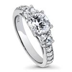 BERRICLE Rhodium Plated Sterling Silver Cushion Cut Cubic Zirconia CZ 3-Stone Anniversary Promise Wedding Engagement Ring 2.3 CTW, Metal, Cubic Zirconia