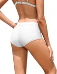 Annbon Scrunch Butt Bikini Bottoms Mid Rise Runched Boy Short Low Waisted Swim Bottoms Low Rise Swimsuit Bathing Suit Bottoms Only for Women Full Coverage XS White