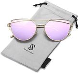 SOJOS Cat Eye Sunglasses for Women Fashion Designer Style Mirrored Lenses SJ1001 with Gold/Purple