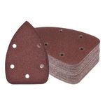 Kozelo 50pcs Mouse Sander Detail Sandpaper - [80 Grit, 3.5" x 5.5"] Triangle Hook and Loop Assorted Sanding Pads Sheet for Wood Furniture Polishing Use | 5 Hole, Aluminum Oxide