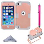 Wisdompro Case for iPod Touch 7, for iPod Touch 6, for iPod Touch 5, 3 in 1 Hybrid Soft Silicone and Hard PC Protective Case Cover for iPod Touch 5th 6th 7th Generation - Rose Gold/Gray