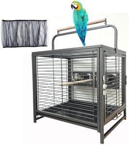 Portable and Durable Heavy Duty Travel Vet Bird Parrot Carrier Play Stand Perch Cage Feeding Bowl Stand with Handle and Accessories Prevent Beaks Out Include Cage Cover