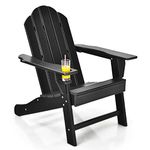 COSTWAY Folding Adirondack Chair, Weather Resistant Patio Chair with Built-in Cup Holder, Outdoor Armchair Lounger for Fire Pit, Patio, Garden, Backyard (Black, Unfolding)