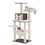 Feandrea WoodyWonders Cat Tree, Modern Cat Tower for Indoor Cats, 54.3-Inch Multi-Level Cat Condo, Ultra-Soft Plush, Scratching Posts, Hammock, Removable, Washable Cushions, Misty Gray UPCT164G02