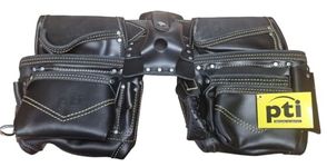 PTI Leather Apron Tool Belt, Heavy Duty Tool Pouch with 13 Multi Pockets, Professional Work Pouch for Electricians, Carpenters, Adjustable Waist Storage Organiser, Hammer Loop
